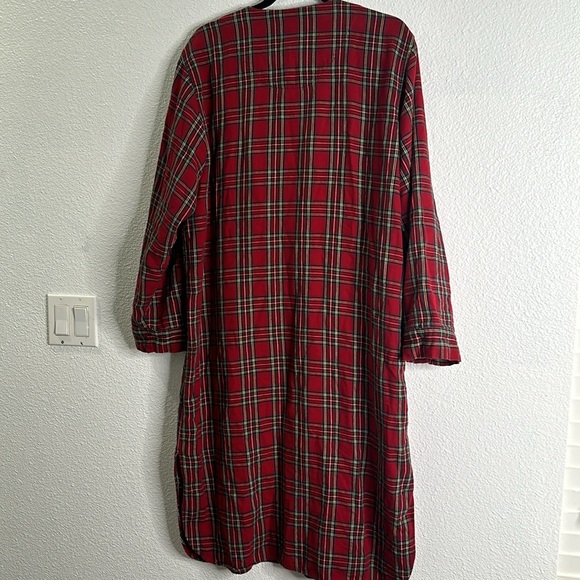 LL bean red green blue plaid midi nightgown size M half button granny fannnel - Picture 7 of 10